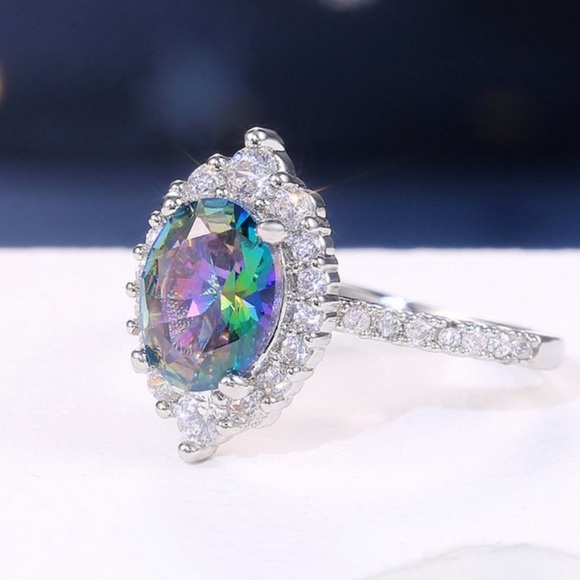 💍NEW 925 STERLING SILVER MYSTIC TOPAZ HALO RING💍 - Picture 8 of 9